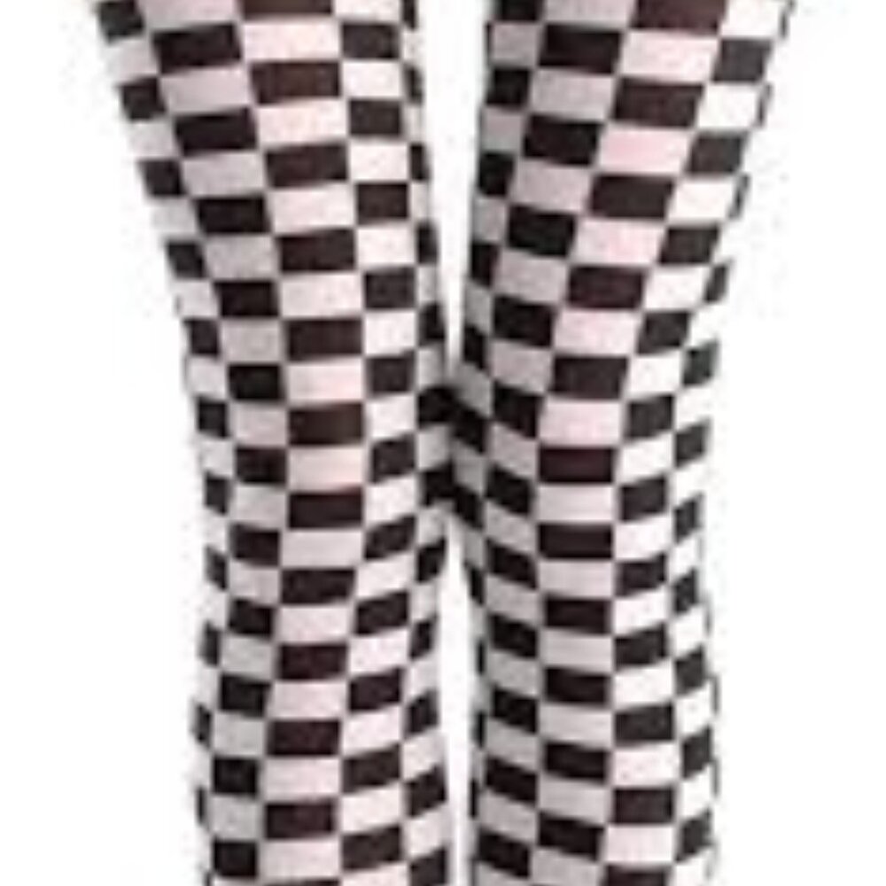 New with Tags Claire's Black & White Checkerboard FOOTLESS Tights Size S/M
